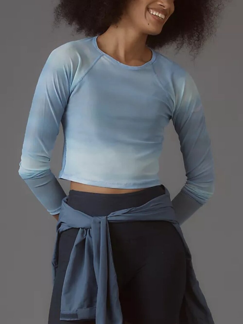 NEW Beyond Yoga Long-Sleeve Show Off Printed Mesh Cropped Top Womens Size Small